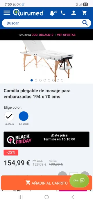 Camilla plegable de masaje para embarazadas.