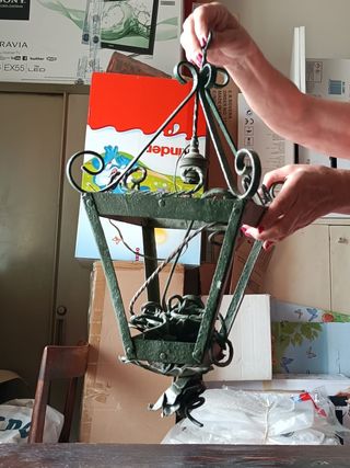 Lampione vintage ferro battuto verde