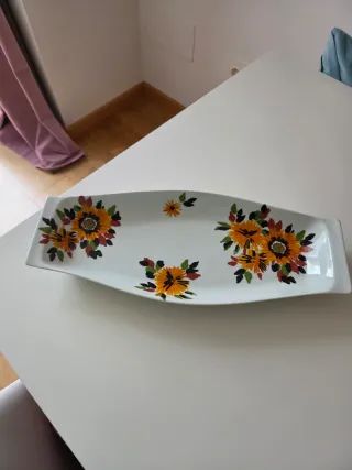 Bandeja cerámica vintage flores naranjas