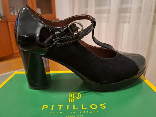 Zapatos Pitillos tacón alto charol y ante Negro