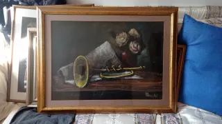 Quadro con tromba e fiori