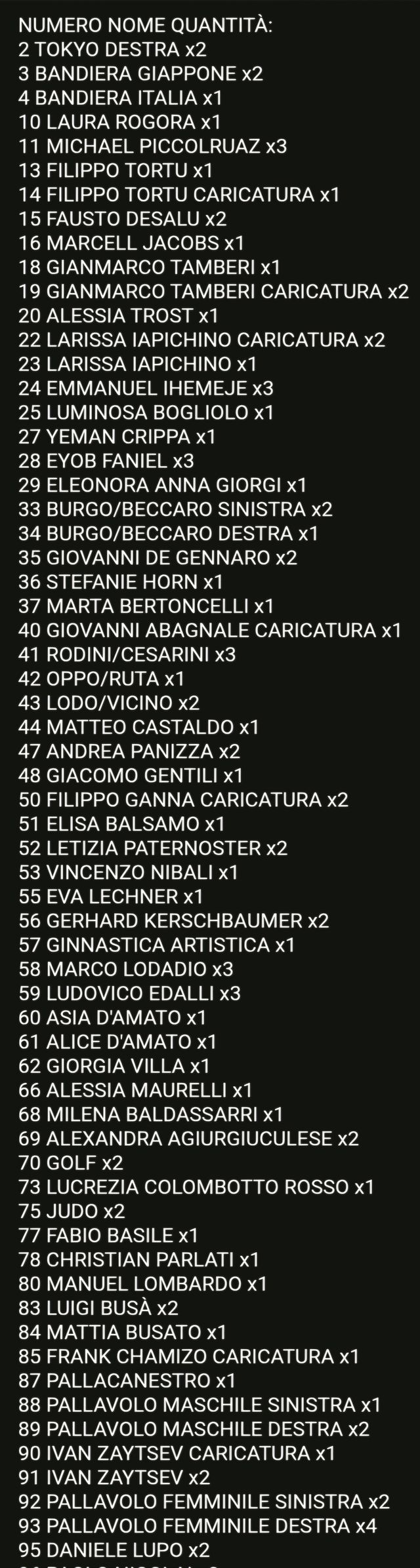 Figurine Esselunga super champs Tokyo 2020 mancoli