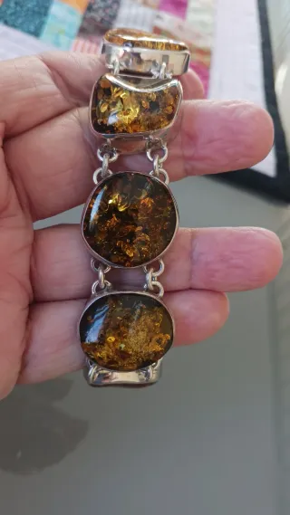 Pulsera Plata y Ámbar Marrón