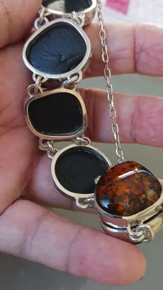Pulsera Plata y Ámbar Marrón