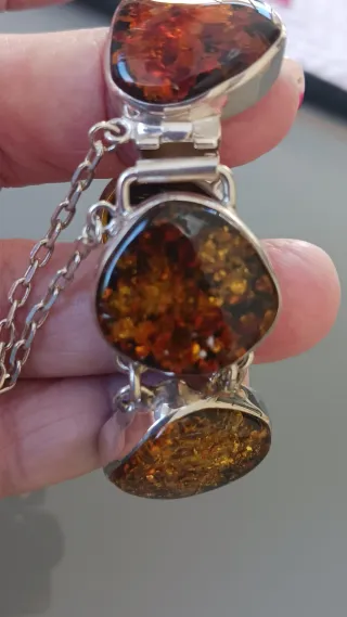 Pulsera Plata y Ámbar Marrón