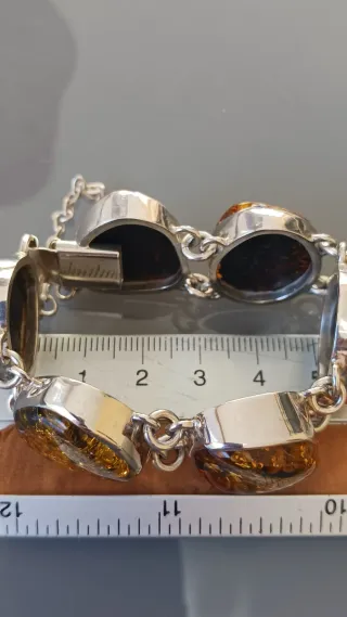 Pulsera Plata y Ámbar Marrón