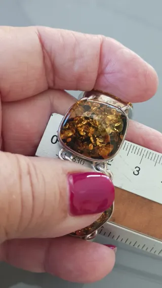 Pulsera Plata y Ámbar Marrón