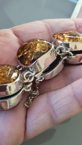 Pulsera Plata y Ámbar Marrón