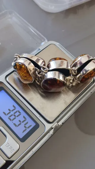 Pulsera Plata y Ámbar Marrón