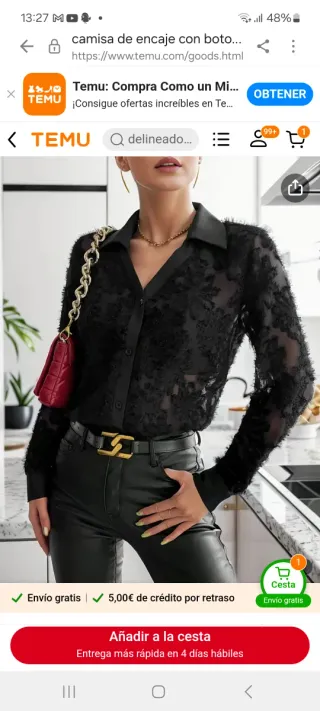 Camisa negra de encaje con botones