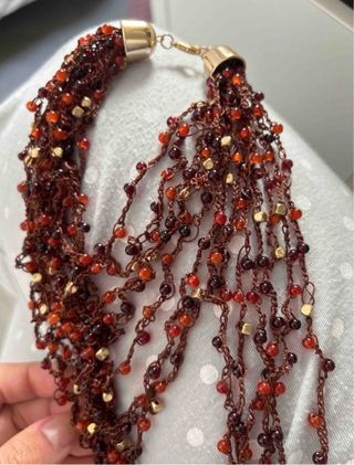 Collar Crochet Hecho a Mano Marrón Naranja