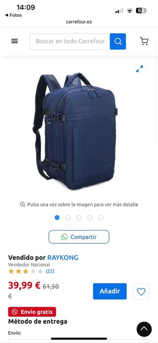 Mochila de cabina de avion 40x20x25cm (20L)
