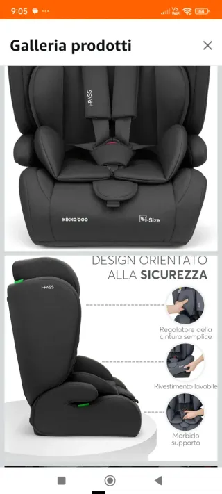 Seggiolino auto Kikka Boo i-PASS da 0/36kg nuovo