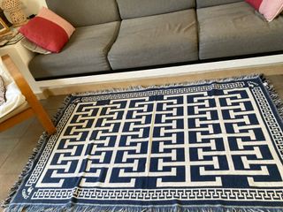 Tappeto in cotone blu e bianco