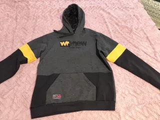 Sudadera con capucha hombre gris y amarillo