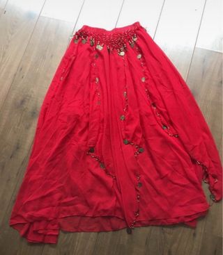 Falda danza del vientre roja con monedas