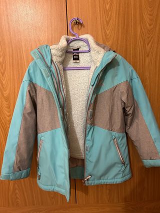 Abrigo niña impermeable azul y gris, 10 años