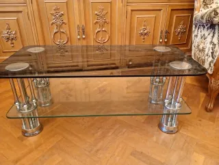 Mesa de centro cristal y metal