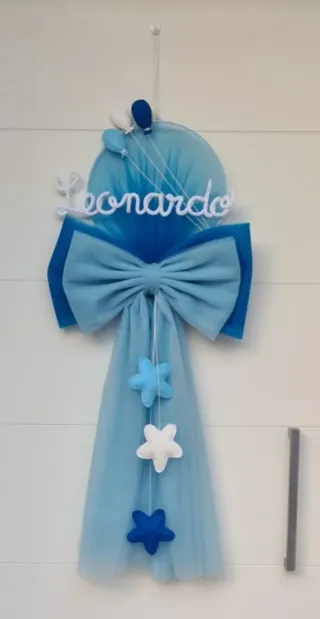 Fiocco nascita tulle e tricotin personalizzabile