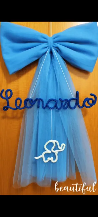Fiocco nascita tulle e Tricotin personalizzabile
