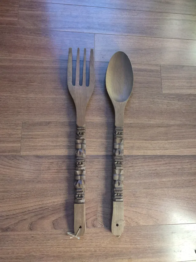 Cuchara y Tenedor de Madera Decorados