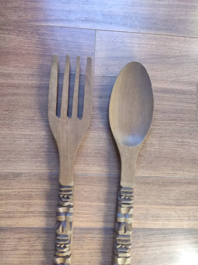 Cuchara y Tenedor de Madera Decorados