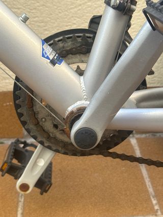 Bicicleta plateada y azul