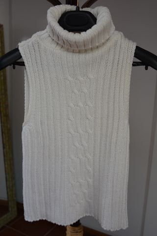 Jersey de cuello alto blanco de punto canalé