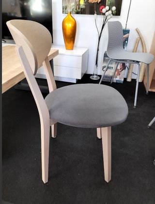 Sillas Comedor Madera y Tela Beige/Gris