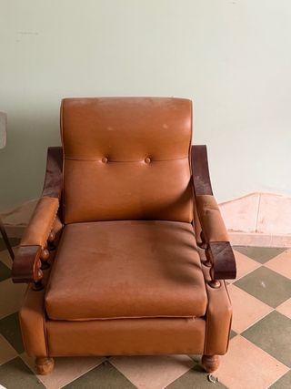 Coppia poltrone vintage pelle e legno