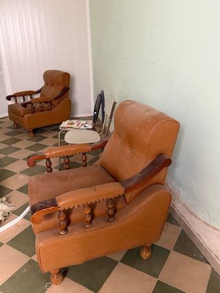 Coppia poltrone vintage pelle e legno