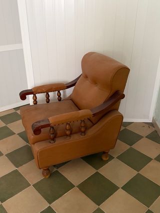 Coppia poltrone vintage pelle e legno