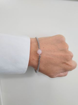Pulsera Acero Cuarzo Rosa