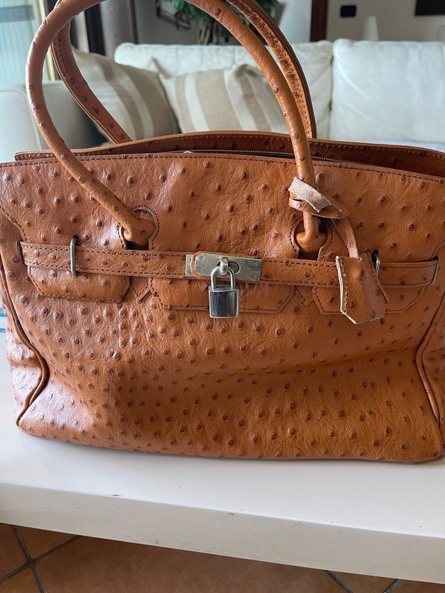 Borsa vera pelle effetto struzzo