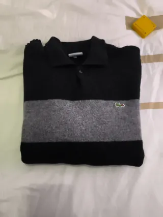 Jersey Lacoste Lana Negro y Gris