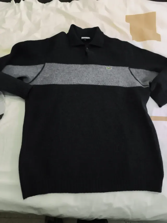 Jersey Lacoste Lana Negro y Gris