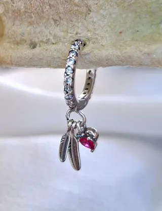 Pendientes Plata Corazón y Pluma Rosa
