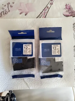 Pack 2 Cintas Etiquetas TZe-231 Negro/Blanco 12mm