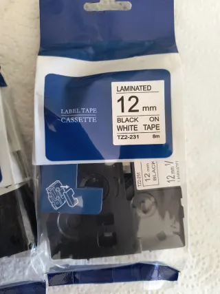 Pack 2 Cintas Etiquetas TZe-231 Negro/Blanco 12mm