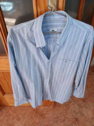 Camisa Lacoste Talla 42 Rayas Azul Blanco