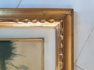 Quadro paesaggio con barca e molo olio su tela