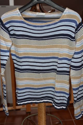 Jersey Miss J rayas beige y azul