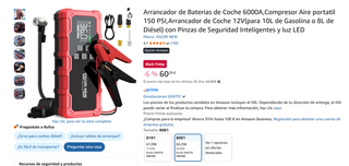 Arrancador Batería 12V 6000A + Compresor