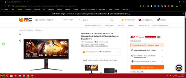 Monitor AOC CU34G4Z 34 UltraWide QHD