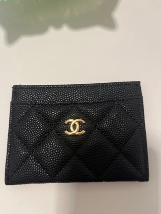 Porta carte Chanel nero con logo oro