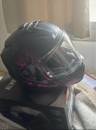 Casco Moto LS2 Negro Rosa chaqueta  guantes