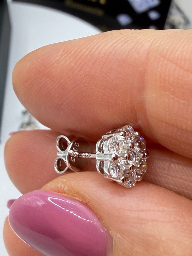 Orecchini Fiore Argento Moissanite