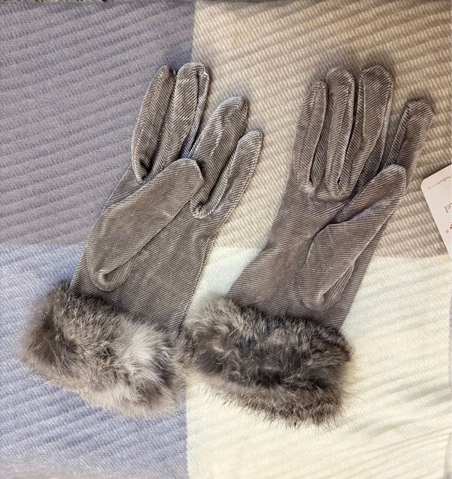 Guantes chica beige/gris con pelo