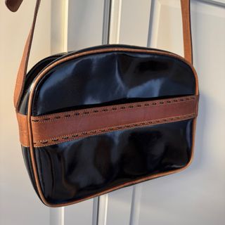 Borsa vintage Nicolette vernice nera e cuoio
