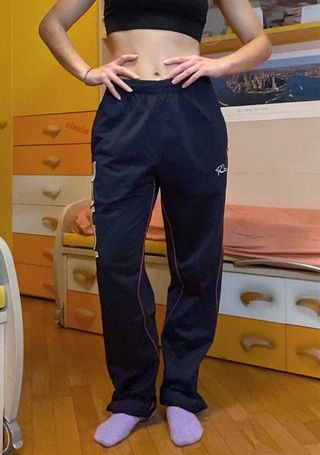 Pantaloni tuta zip in fondo vintage blu navy